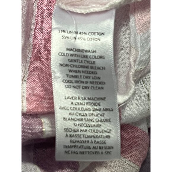 Beach Lunch Lounge Pink Purple Stripe Linen Cotton Short Sleeve Shirt Medium M - Picture 7 of 8